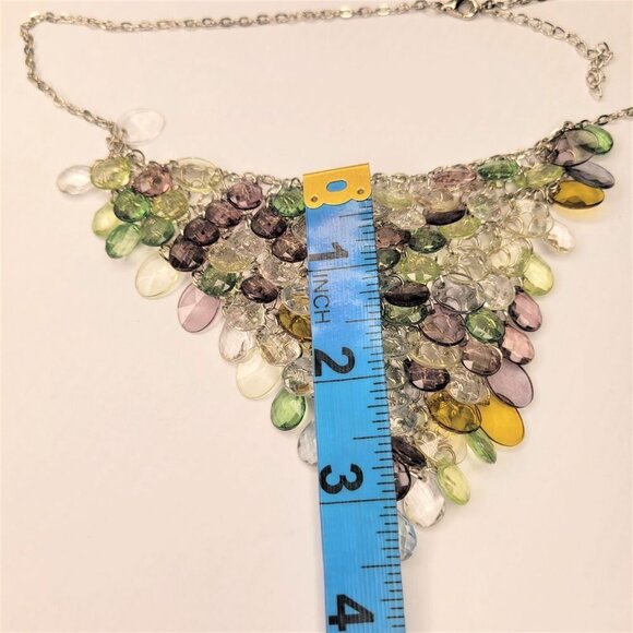 Waterfall Necklace Green and Clear Lucite Bead Bib Necklace - Picture 7 of 8